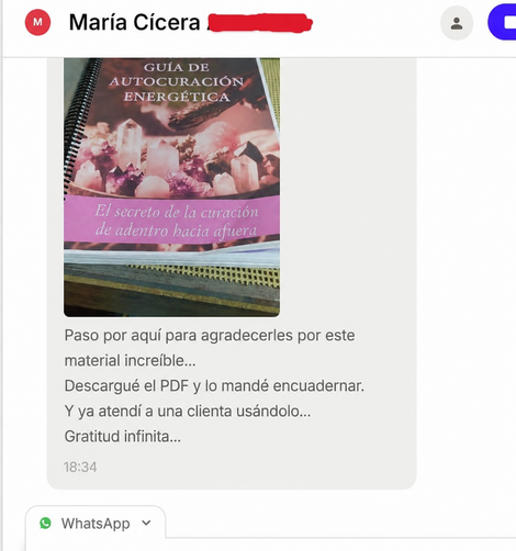 Testimonio de cliente en WhatsApp traducido al español
