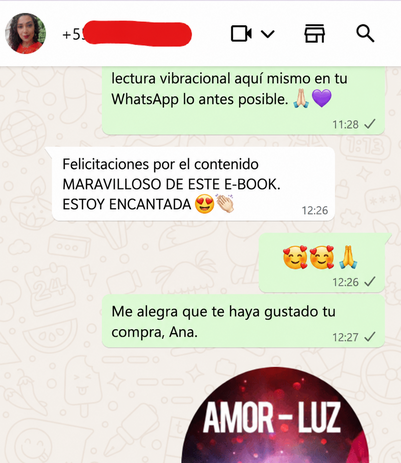 Testimonio de cliente en WhatsApp traducido al español