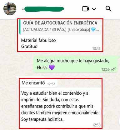 Testimonio de cliente en WhatsApp traducido al español